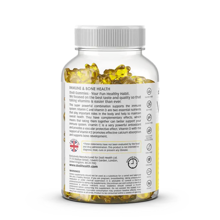 Immunity Gummies with Vitamin C, D3 & K2 - Sugar-Free, Halal, UK