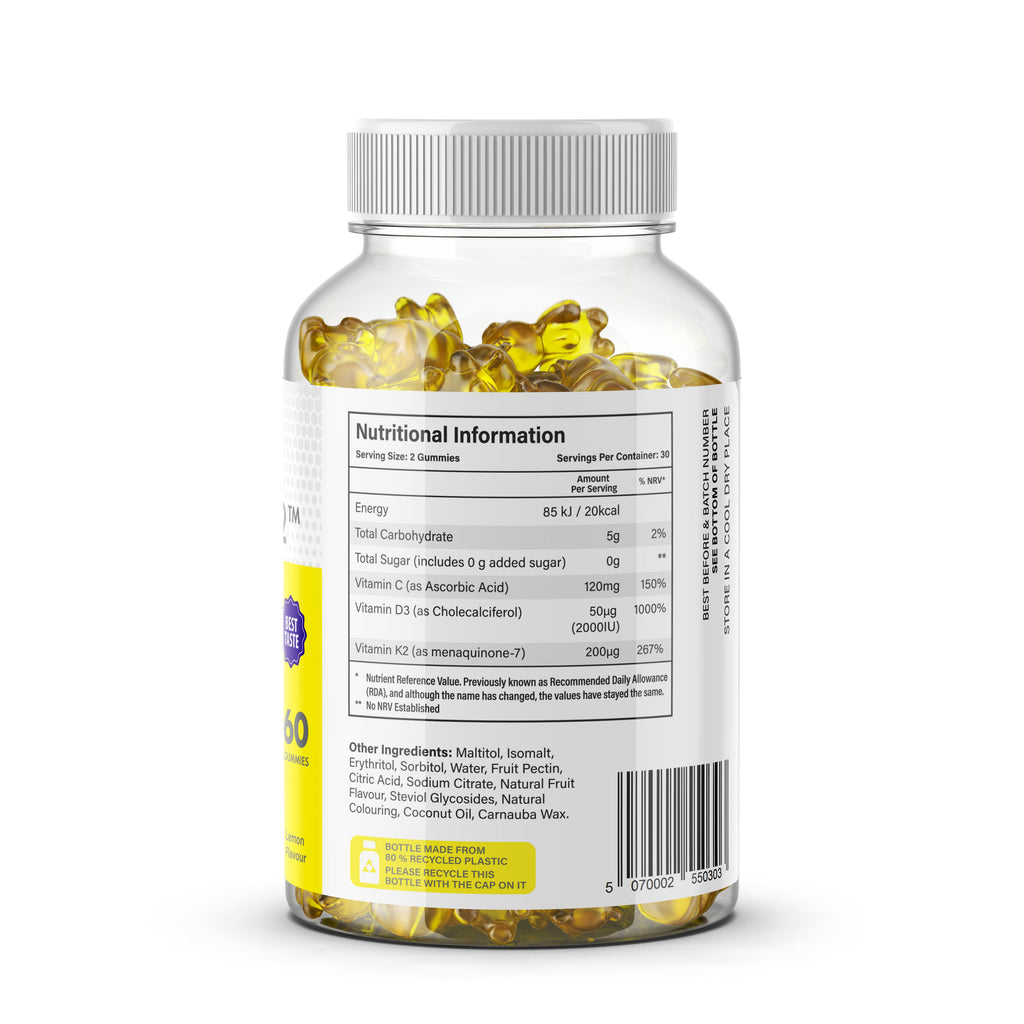 Immunity Gummies with Vitamin C, D3 & K2 - Sugar-Free, Halal, UK