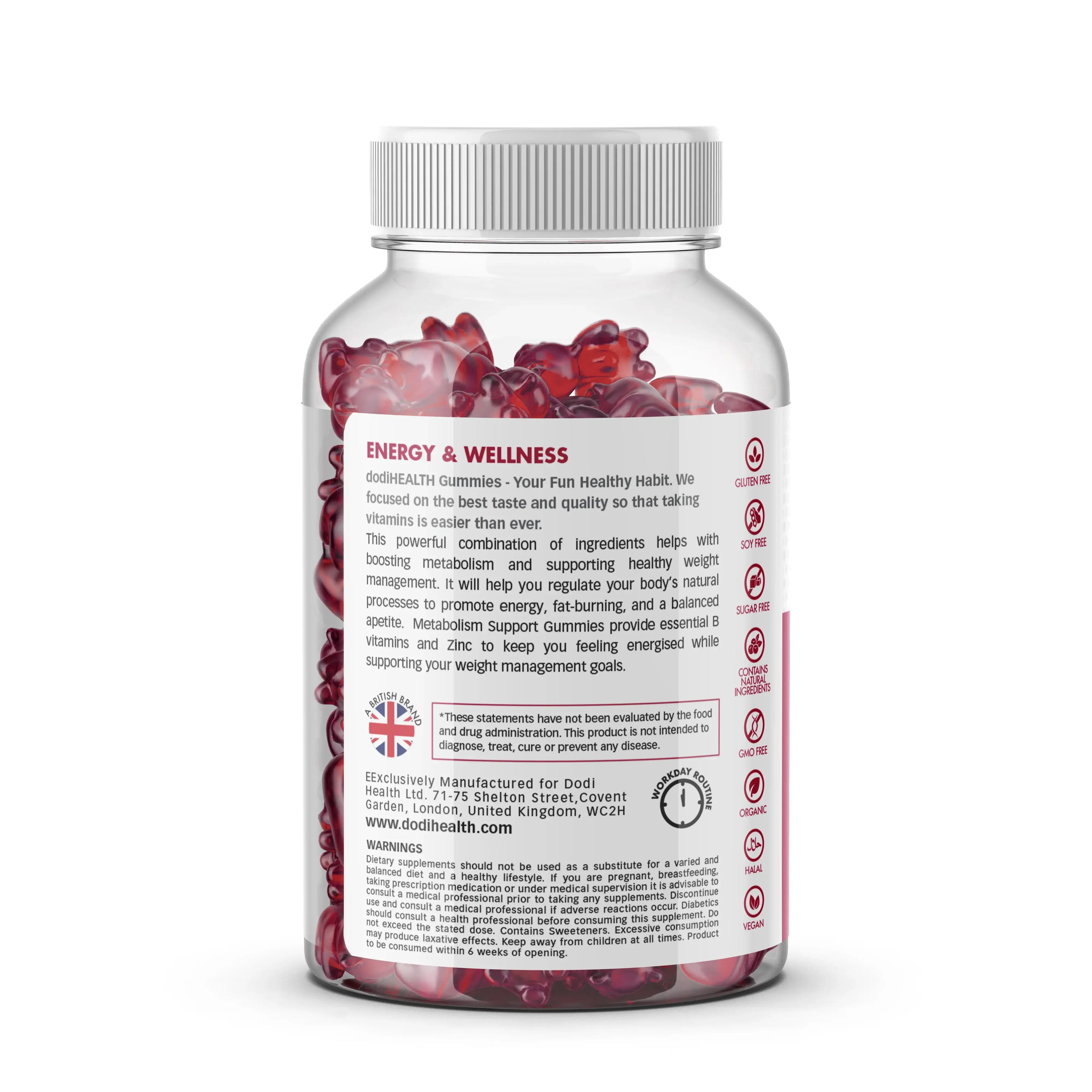 Metabolism Support Gummies with Strong B-Vitamins - Sugar-Free, Halal, Energy UK